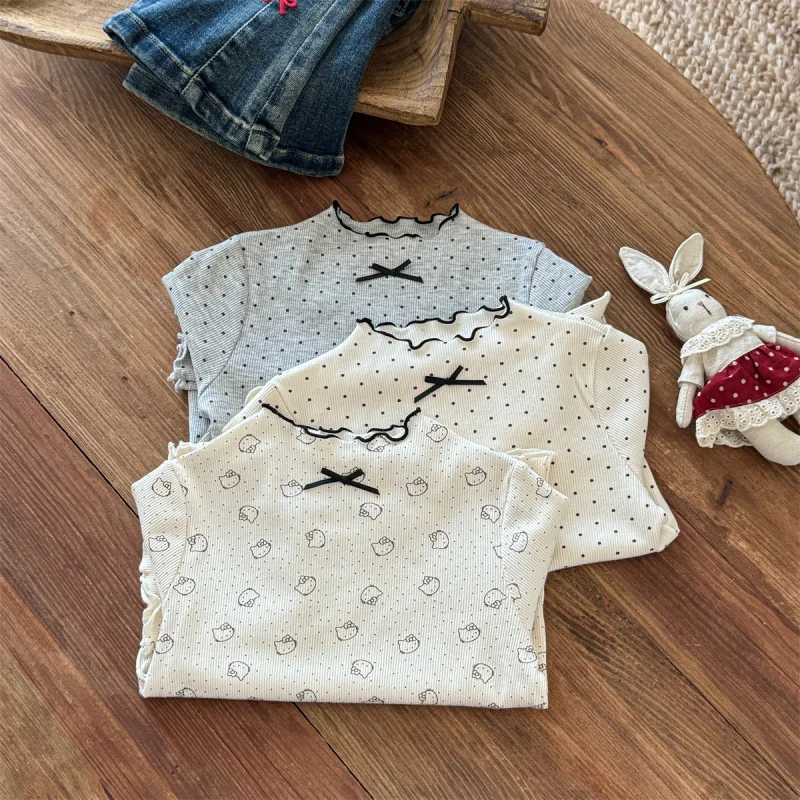 

Autumn New Girls' Base Shirt Baby Girl Polka Dot Cartoon PrinttVersatile Children's TopTT-shirt