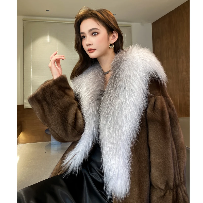 Fangtai 2023 New Winter Warm Luxury Fashion Fur Coat Women Natural Real Mink Fur Coat Jacket For Fox  Outwear FemaleVest Coats