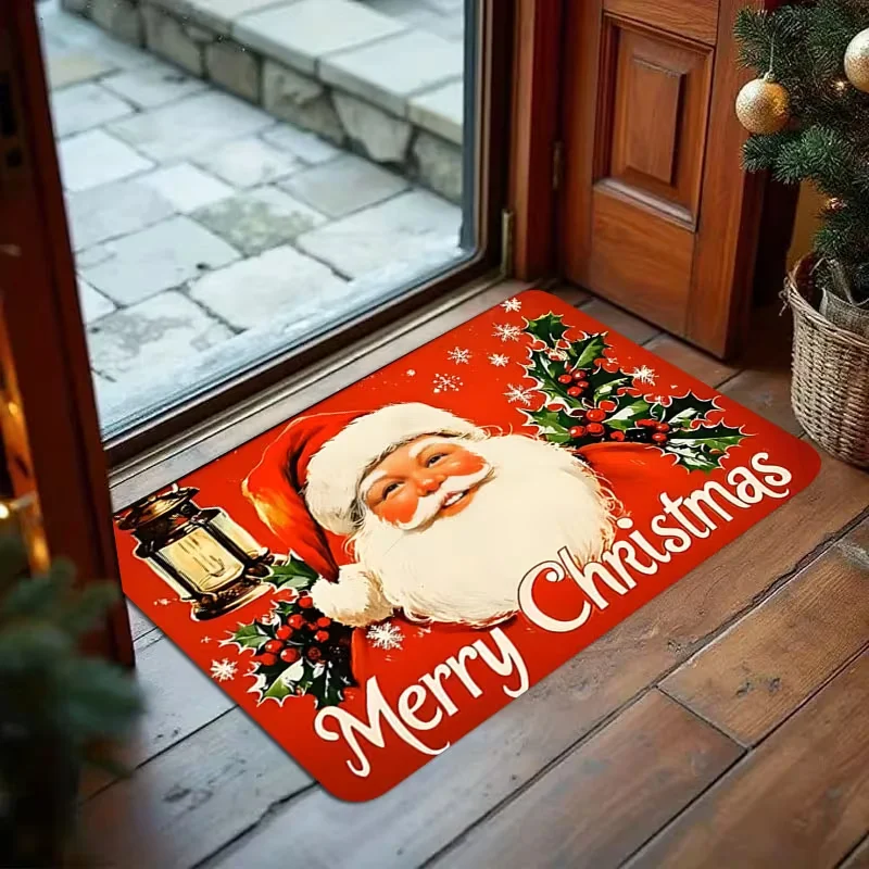 Rectangle Red Plaid Gnome Merry Christmas Doormat Non Slip Xmas Entry Mat Indoor Front Door Festive Decor Floor Rug