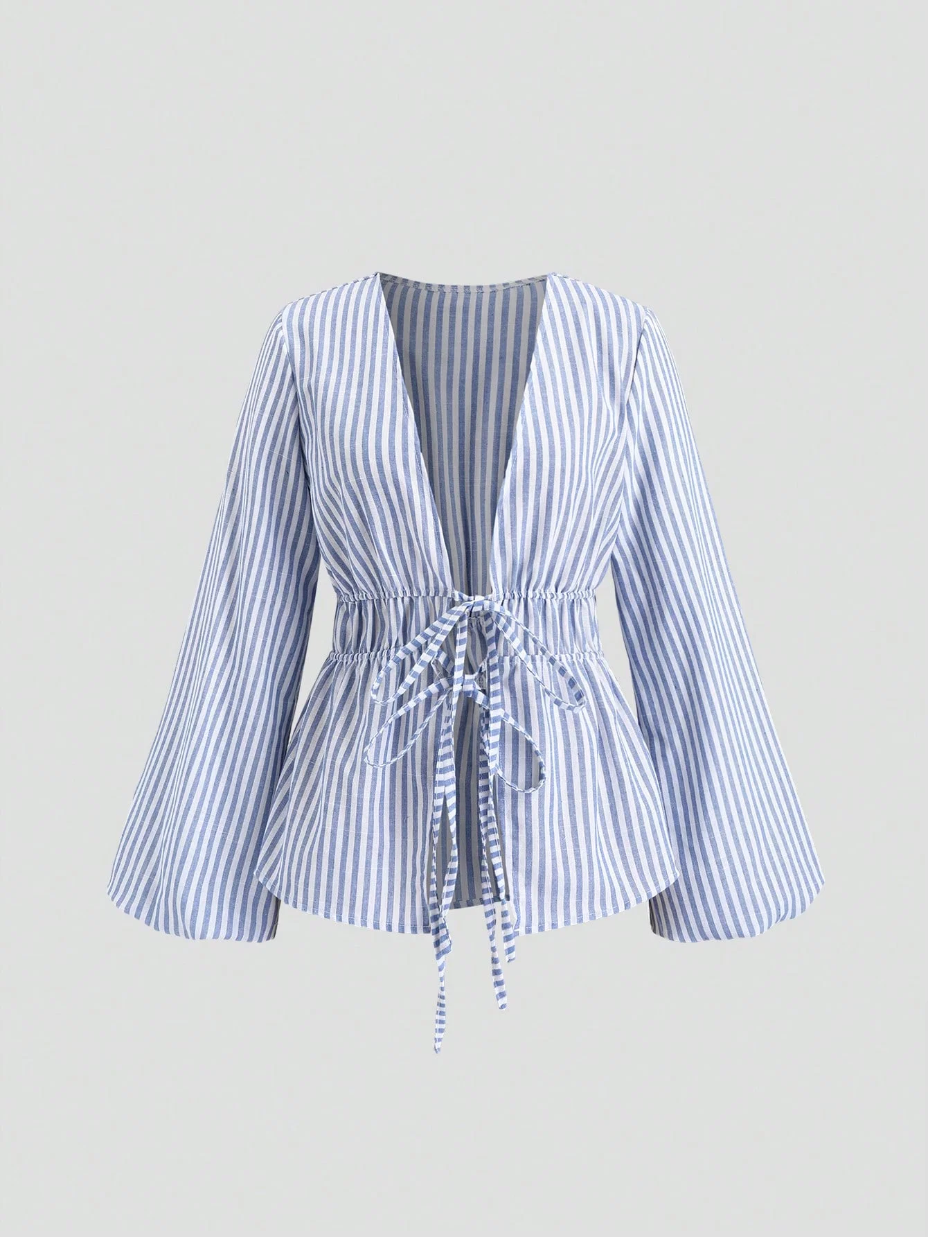 

With European and American temperament long sleeved lace up shirt cardigan Autumn new style striped shirt