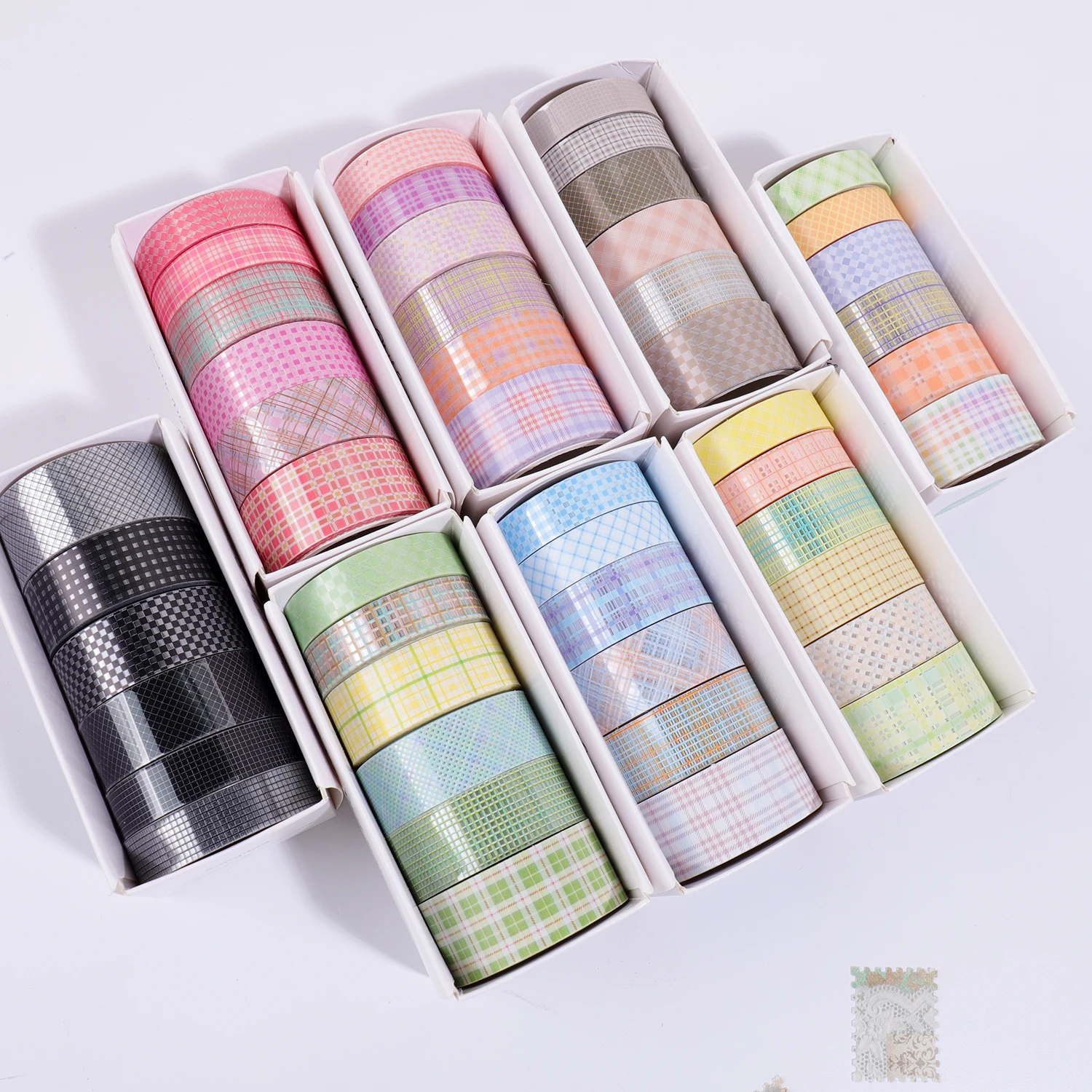 Vintage Plaid PET Tape, Assorted Grid Pattern Decorative Adhesive Tape for Scrapbooking, Journal, Planner, Packaging and Crafts