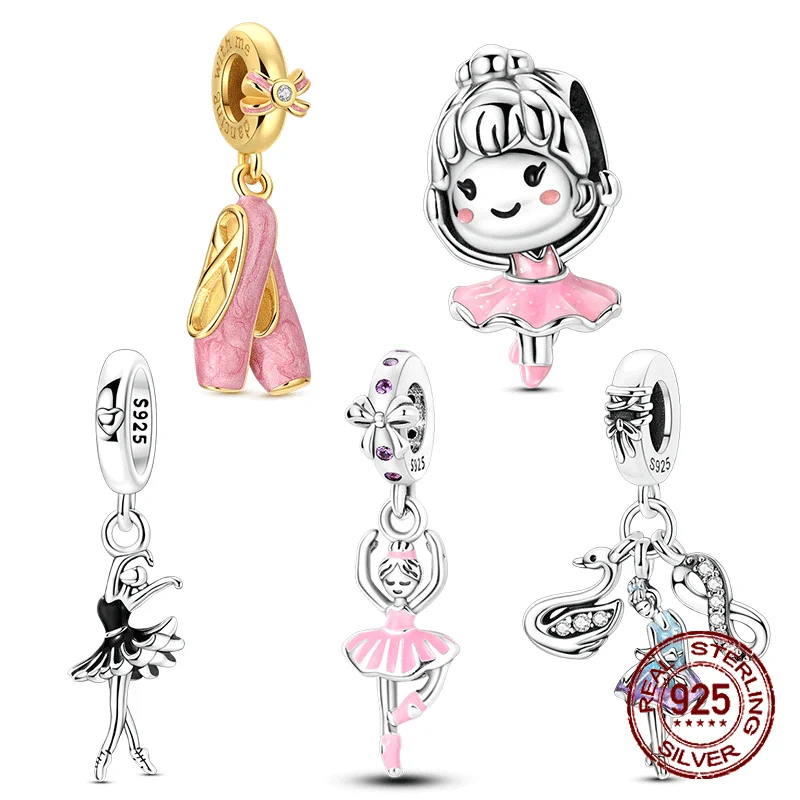 

925 Sterling Silver Delicate Black Swan Ballerina Pendant Girl Dances Charm Fit Original Charms Bracelet Women DIY Jewelry Gift