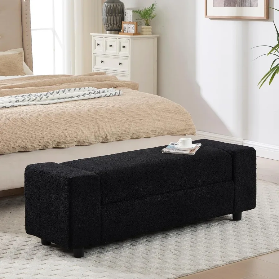 Teddy Storage Ottoman Beh55 Ih Upholstered Boucle Comfy Sherpa End of Bed Beh with Large Storage for Bedroom Living Room Entryw
