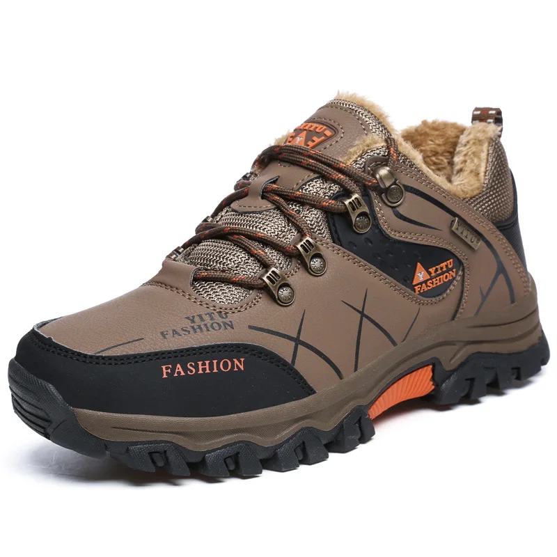 Brand Men Winter Snow Boots Waterproof Leather Sneakers Super Warm Men\'s Boots Outdoor Male Hiking Boots Work Shoes Size 39-47