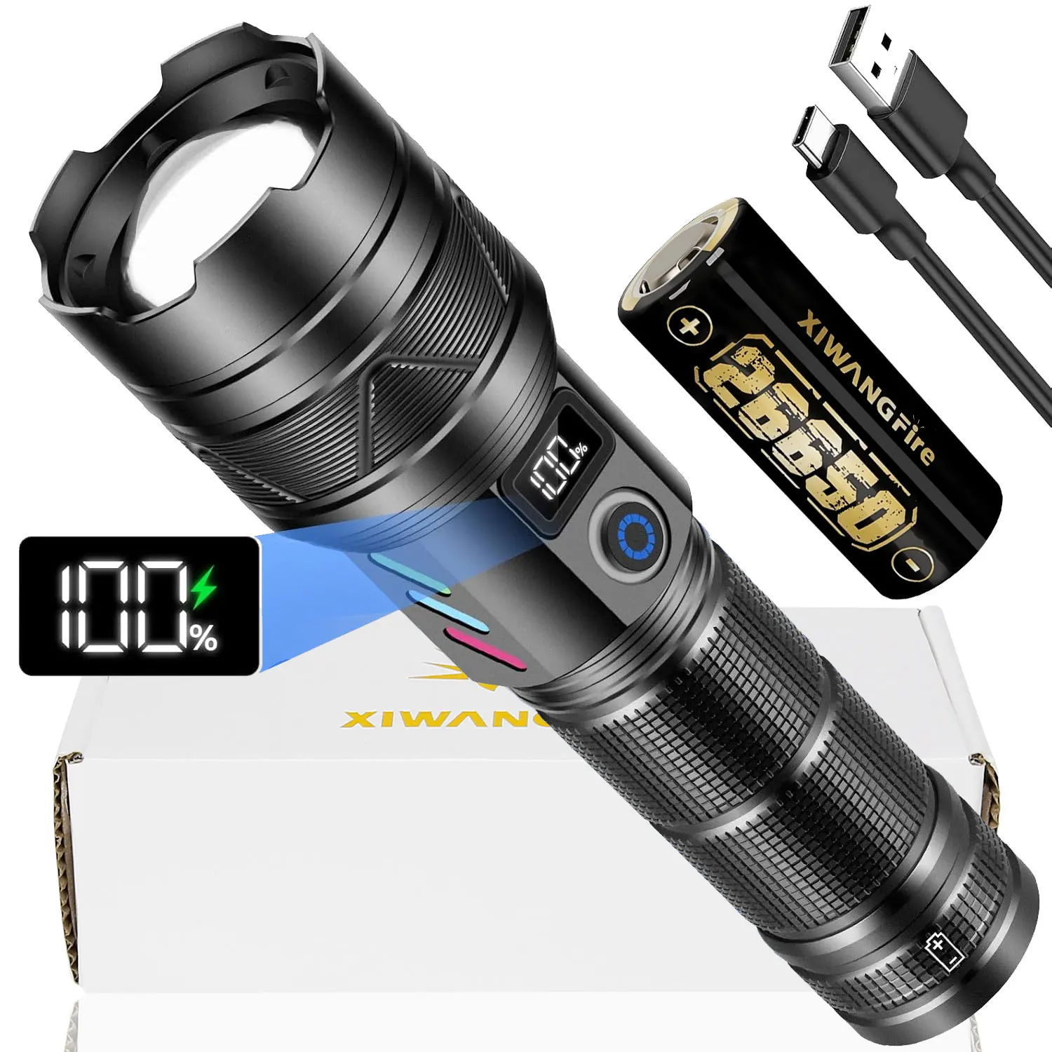 

Перезаряжаемые фонарики 2000 лм, дальность действия 5000 футов, супер яркий светодиодный фонарик USB C, сильная вспышка с высоким энергопотреблением, дальний свет