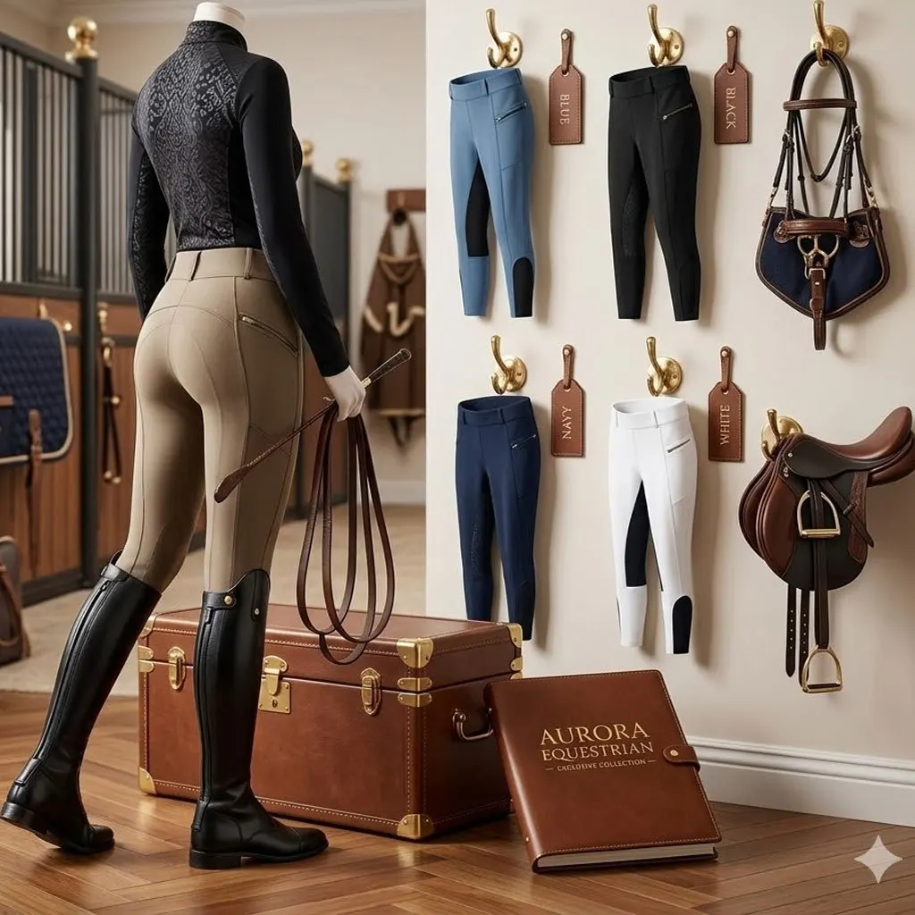 4-Way Stretch Equestrian Breeches for Women Knee-PatchKnee-Patch Horse Riding Pants with Secure Zipper Pockets
