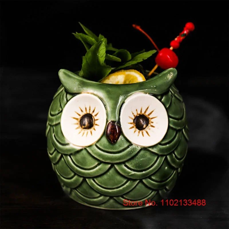 Ceramic TIKI Mug Wine Glass Funny Hawaii Tropical Cocktail Glass Oak Barrel Hermit Crab Panda Shark Elephant Cup Bar Accessories 3
