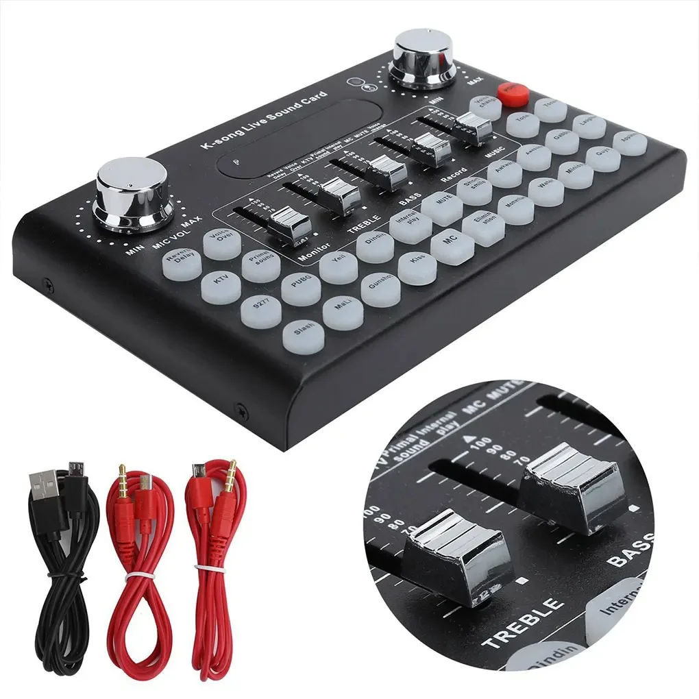 F007 Sound Card Mixer Studio Recording External Digital Voice Changer Audio Card for Live Broadcast Podcasting control dj