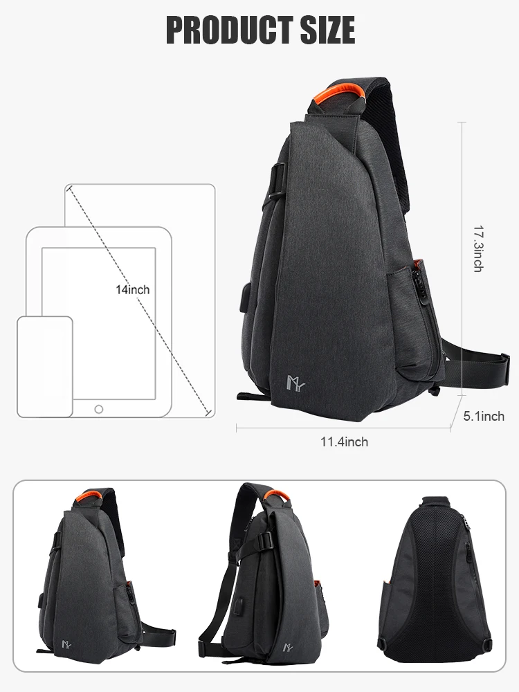 2024 Fashion Men Crossbody Bag with USB Charging Large-capacity iPad Waterproof Chest Bag Sport Motorcycle Shoulder Bag