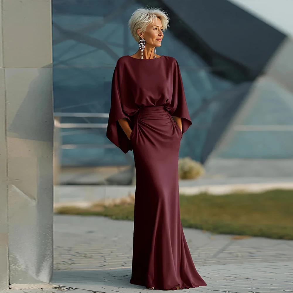 Customized Satin Burgundy Mother of the Birde Dresses for Wedding Long Elegant Women's Evening Dress Modern Mermaid Formal Gowns