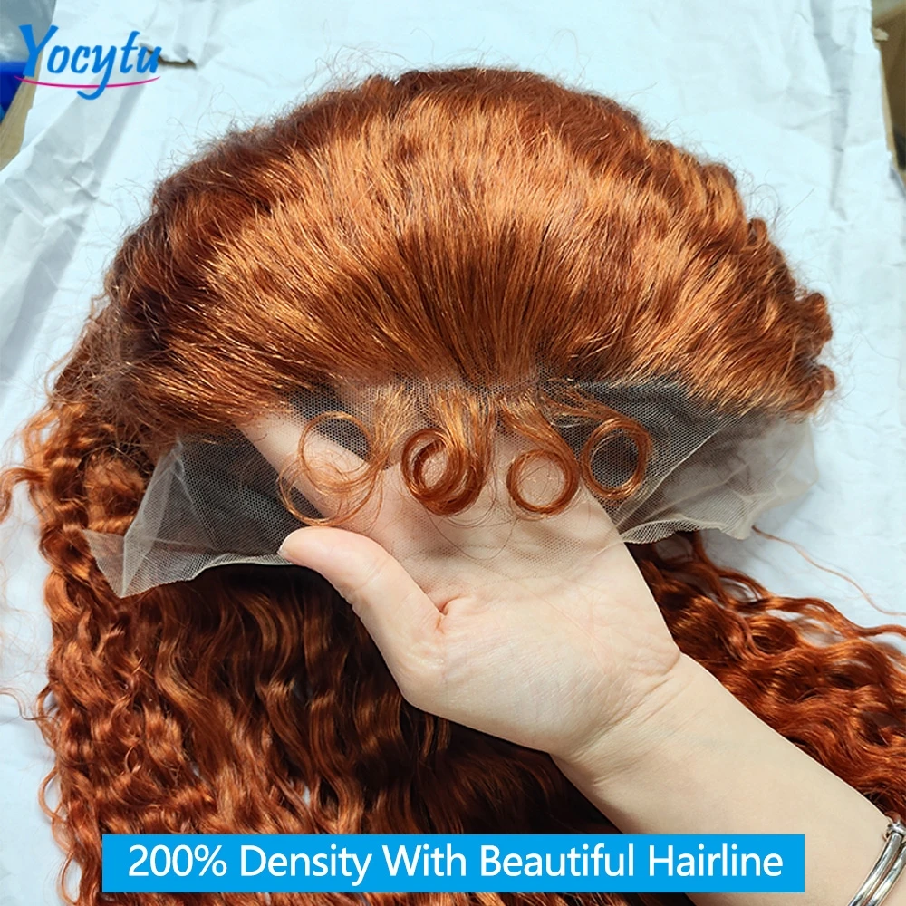 Ingwer-Perücke mit Spitzenfront, Echthaar, 200 % Dichte 350 # HD Lace Frontal Perücke 13x6 Wasser Lockiges Echthaar Perücke Transparente HD Lace Perücke – Detail 3
