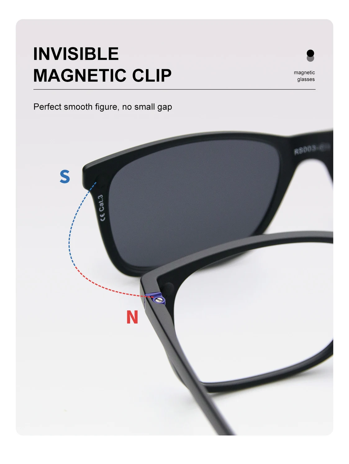 RS003 Myopie Brillen Rahmen Männer Quadratische Optische Gläser Rahmen Polarisierte Magnetische Clip auf Sonnenbrille – Detail 3