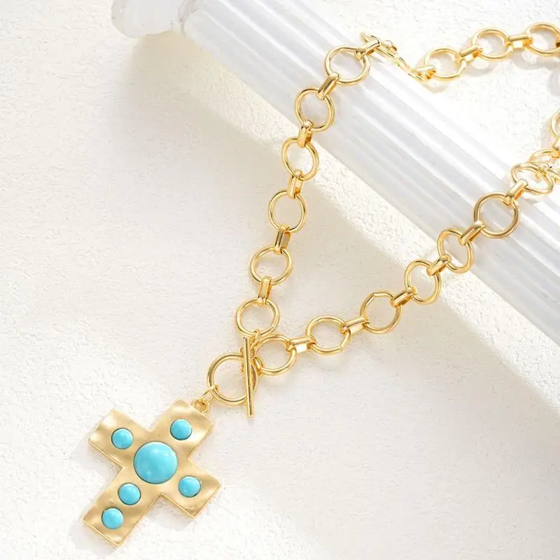 Layered Cross Pendant Necklace for Women Gold Vintage Religious Coin Medallion Choker Elegant Fashion Jewelry - view 5