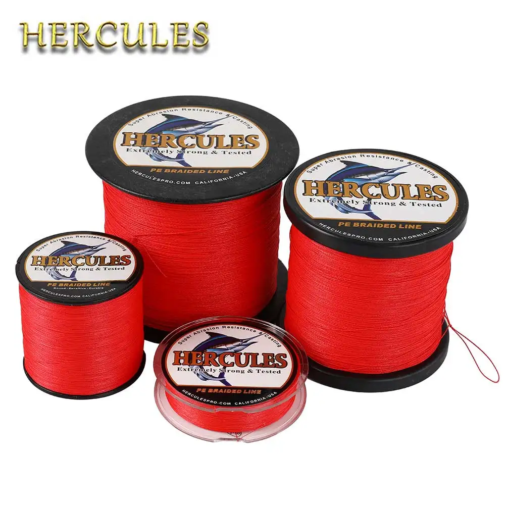Hercules Fishing Line 6-100LB Braided Line For Carp Fishing 4 Strands Red Multifilament PE Wire 100M-2000M Russia Gifts For Men