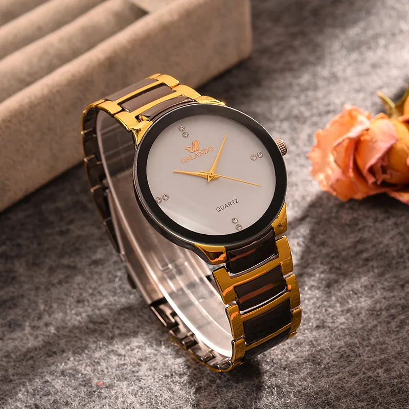 Relojes de lujo para hombre, reloj de pulsera de cuarzo de oro negro fresco de acero completo, reloj Masculino exquisito, reloj informal ORLANDO a la moda, Relojes