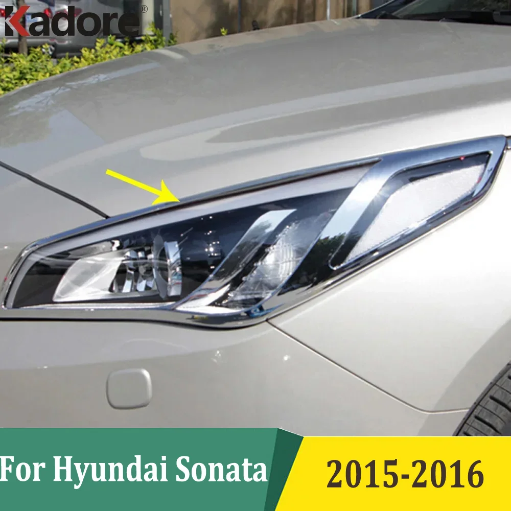 Chrome Front Head Light Lamp Cover For Hyundai Sonata 2015 2016 Headlight Shade Hood Trim Frame Car Styling