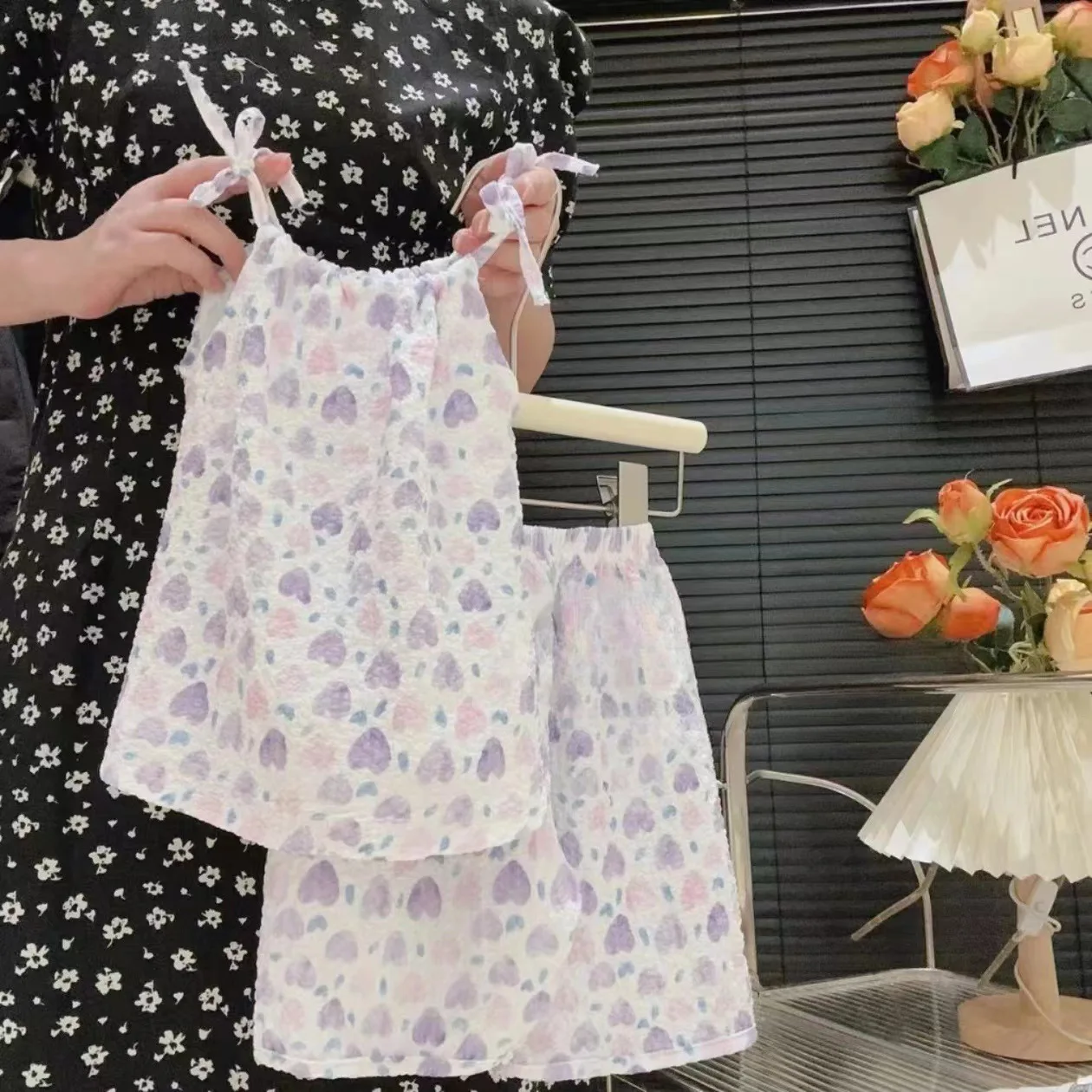 طقم جديد بنمط رسم زيتي صيفي، طقم تنورة وسروال قصير للفتيات مكون من قطعتين، تنورة سترة على الطراز الغربي للأطفال البنات