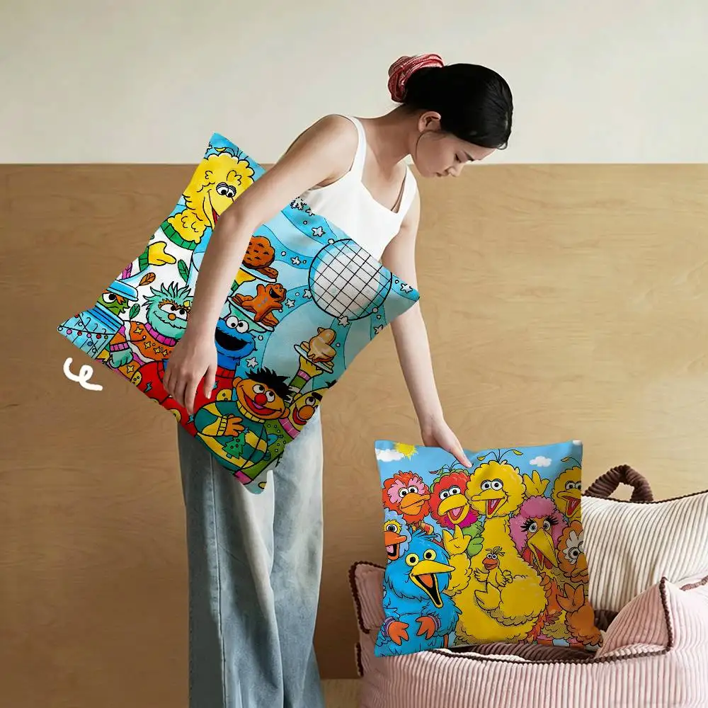 Anime Cartoon S-Sesame S-Streets Cushion Cover Inches Farmhouse Decor Home Throw Pillow Covers for Couch Decorations