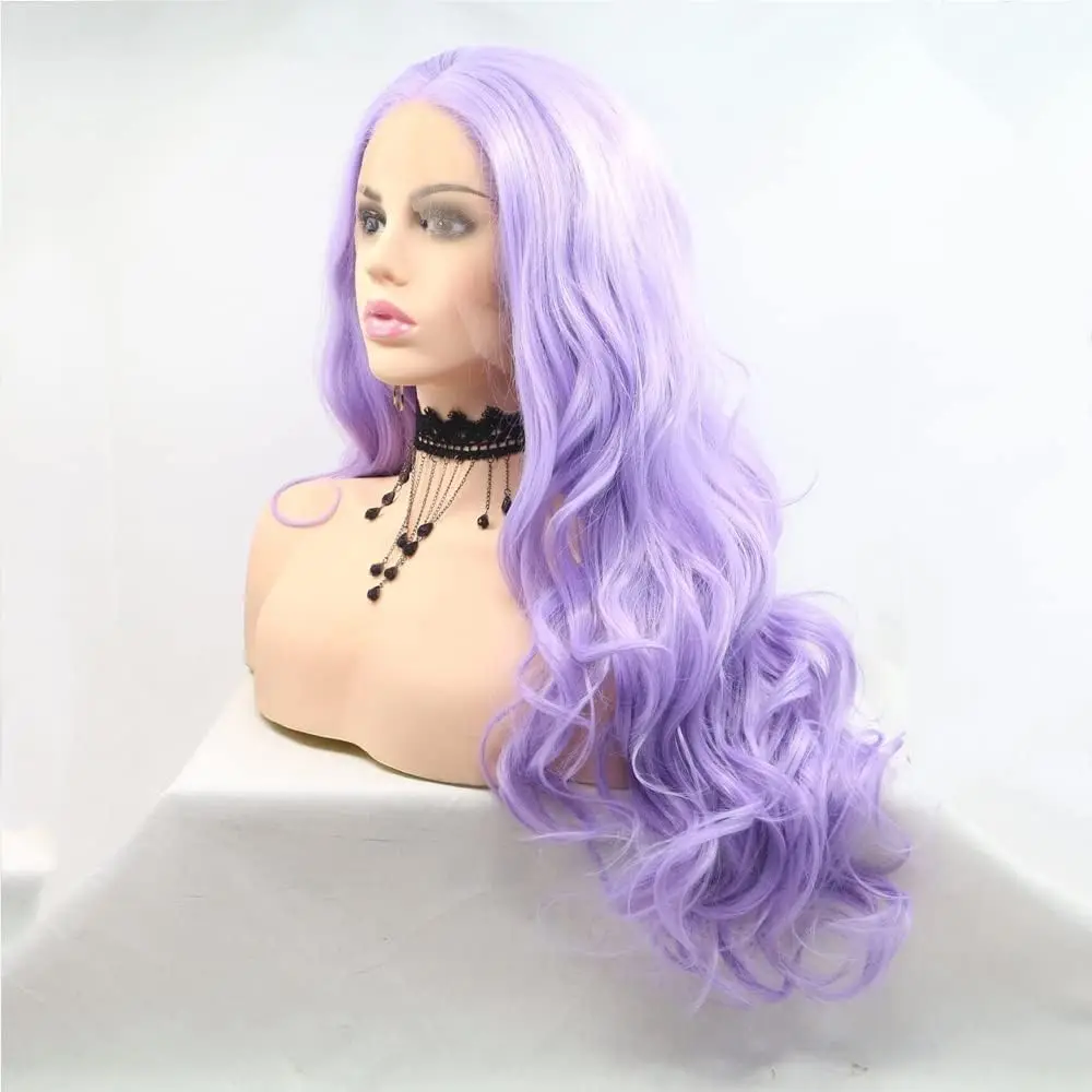 Sylvia Synthetic Purple Lace Front Wigs Long Wavy Wigs Heat Resistant Fiber Purple Wigs