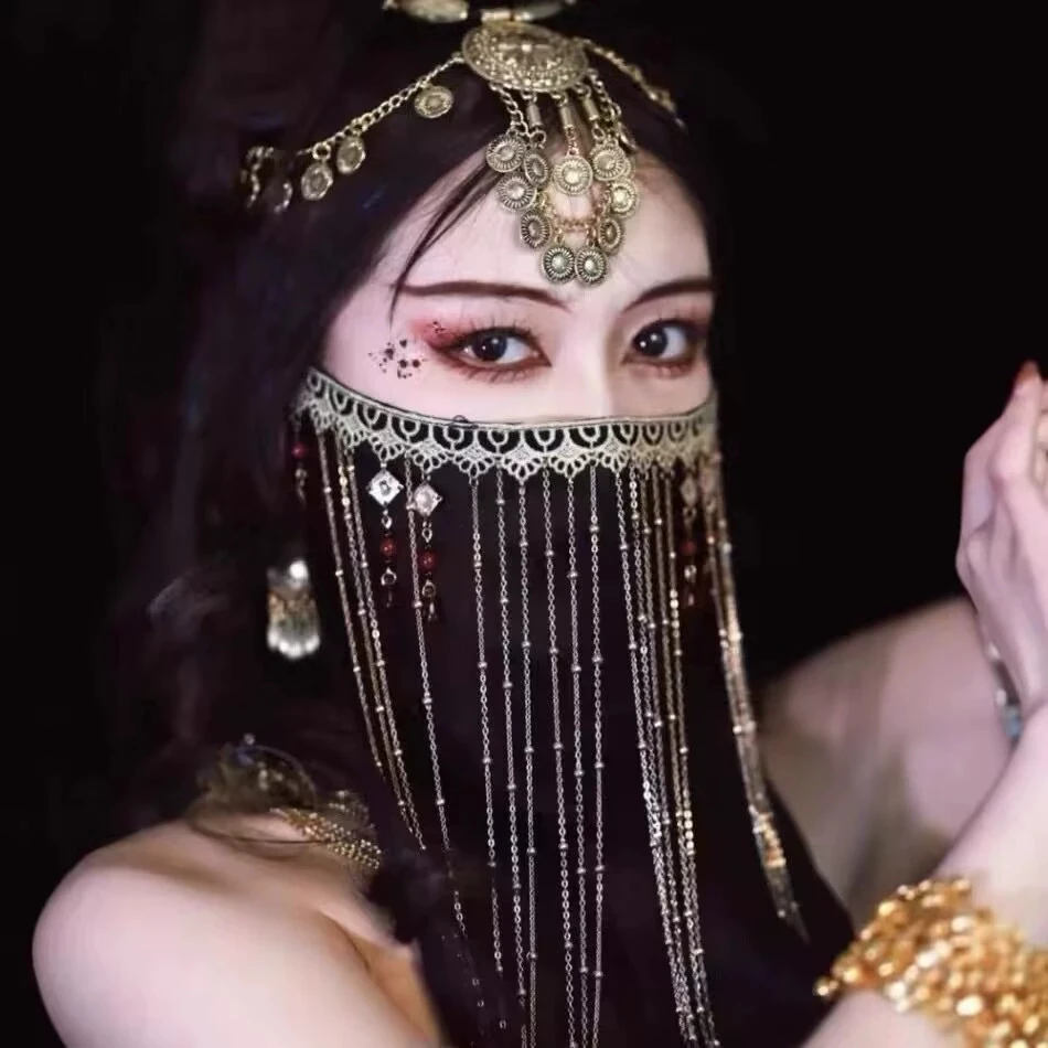 Classic Tassel Face Veil Curtain Chinese Wedding Jewelry Mask Exotic Masquerade Dance Performance Face Veil Retro Hanfu Headwear