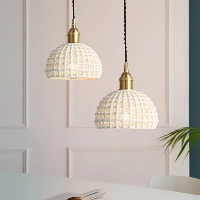 

Nordic Japan Style Pendant Lights Fixtures Dinning Living Room Light White Ceramic Copper Vintage Pendant Lamp Hanglamp WF1014