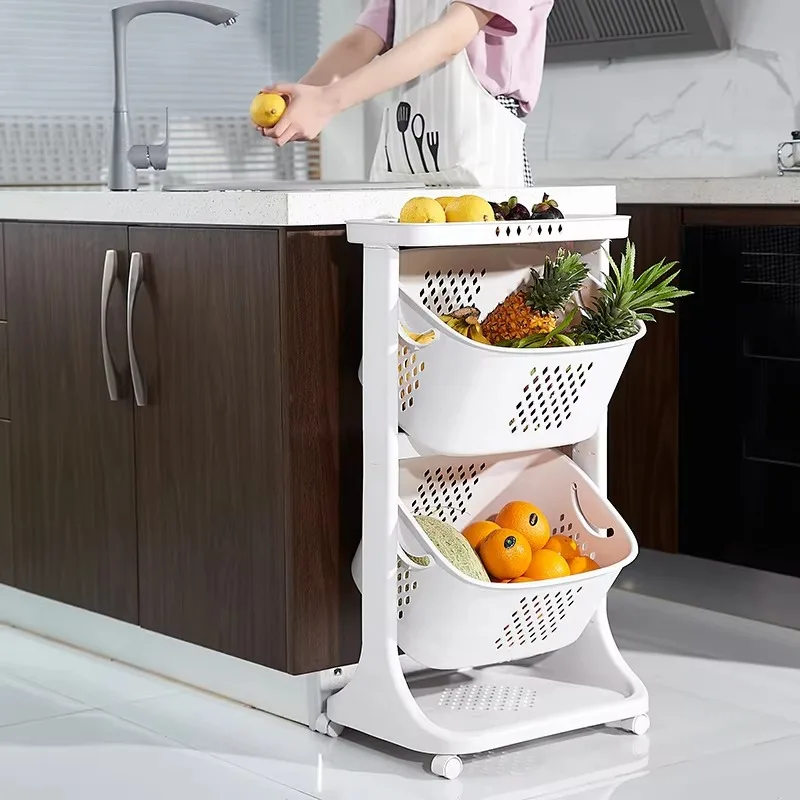 Household Kitchen Vegetable Fruit Plastic Three Tier Organizer Trolley Storage Rack Storage Cart For Toy Children