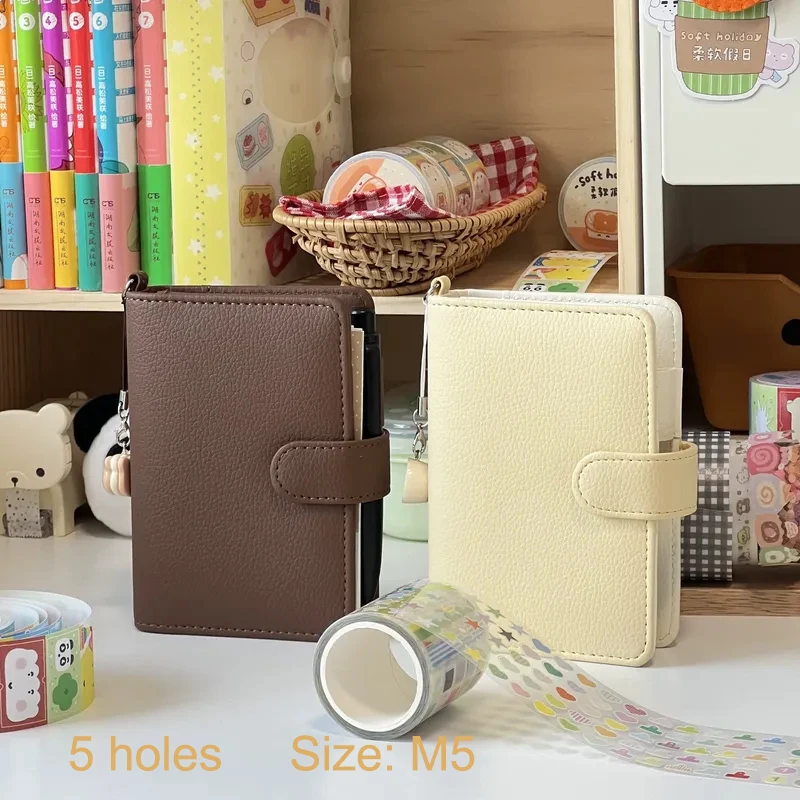 Kawaii notesy ze sztucznej skóry z 60 arkuszami A7/M5 Pu notatnik z luźnymi kartkami 6/5 pierścieni skórzany segregator pamiętnik książki powrót szkoła