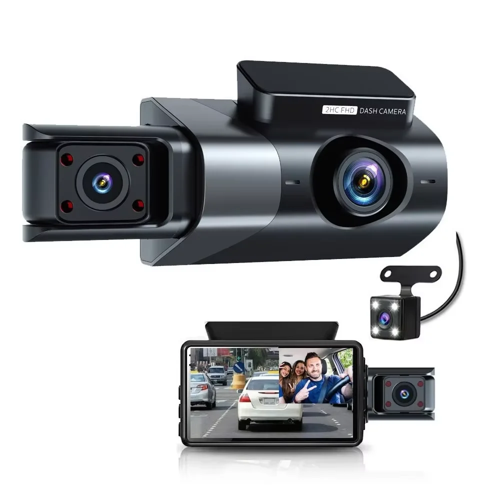 

3 Channel Car DVR HD 1080P 3-Len Inside Vehicle Dash Cam Three Way Camera DVRs Recorder Video Mini Dashcam Camcorder 3 Inch