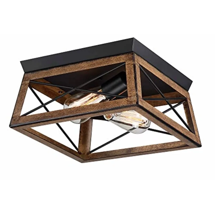 

Farmhouse Industrial Flush Mount Ceiling Light Barnwood Square Ceiling Light Fixture for Bedroom Entryway Hallway Porch Outdoor