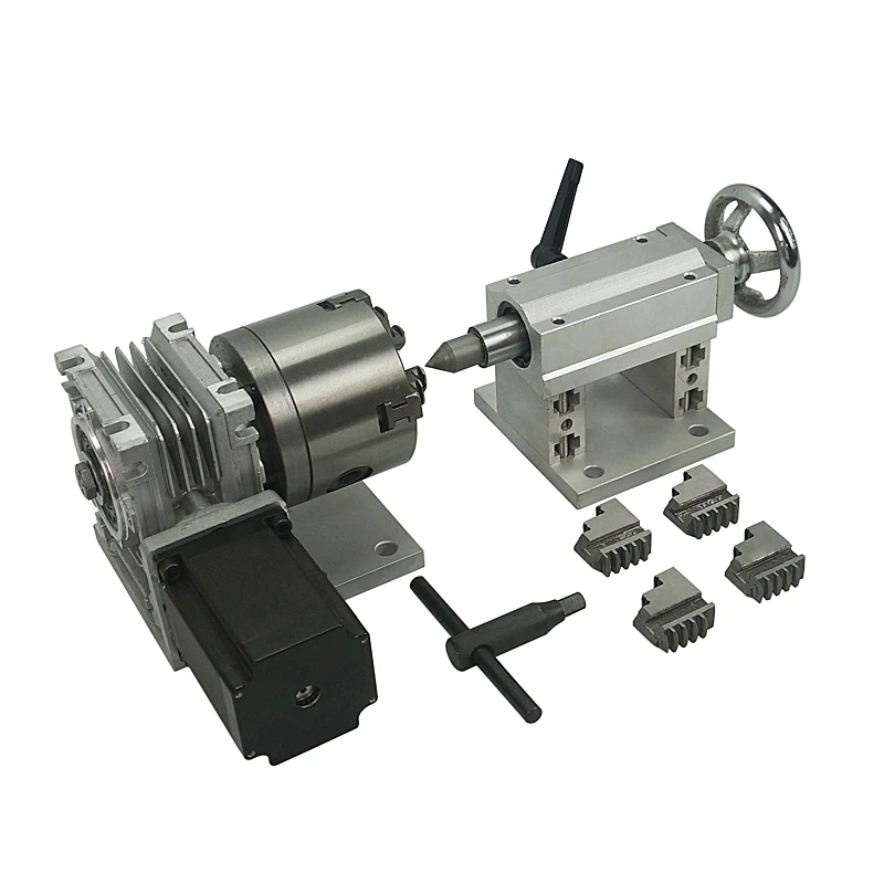 CNC Rotary Axis Axis the 4th Axis with 80mm 4-Jaw Chuck for Wood/Metal CNC Router Milling Machine CNC Router Dividing Head