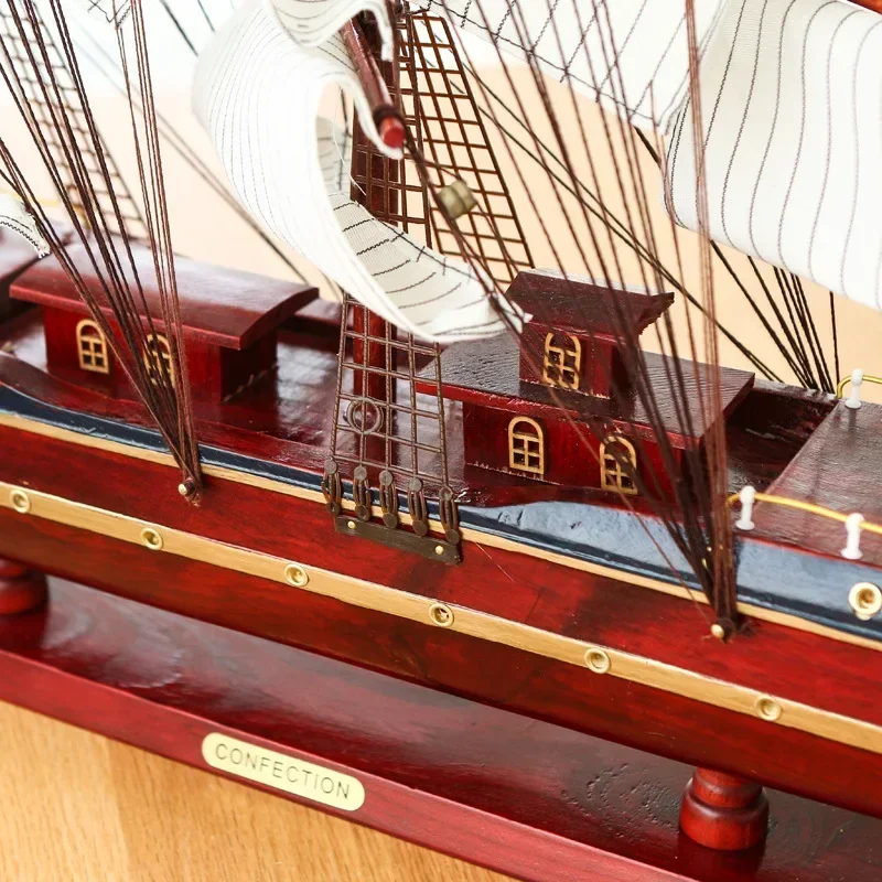 [Assembled] 80cm Large Sailboat Model Craft Toys Wooden Sailing Boat 3D Ship Mediterranean home decor New Hose Gift to friend