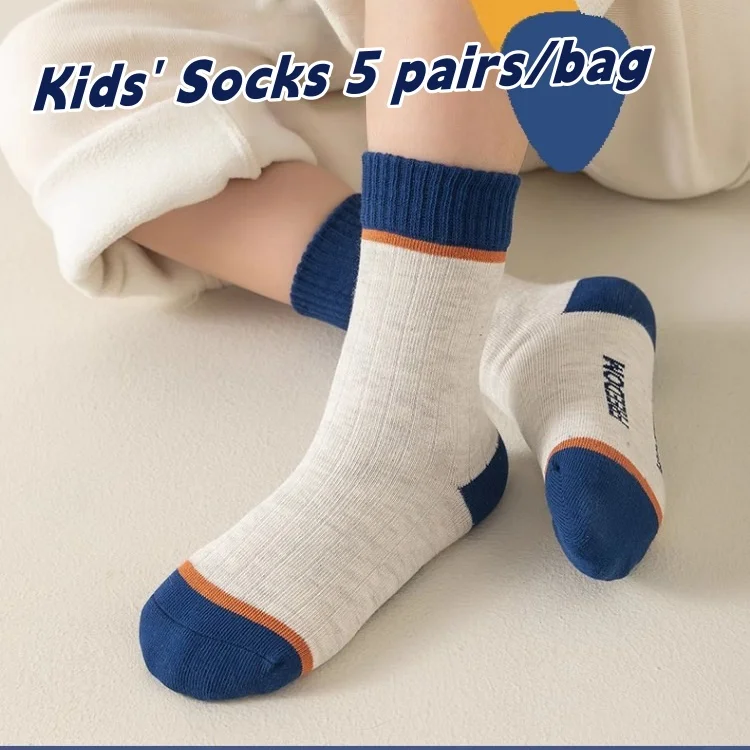 Herbst-Kinder-Socken 5 Paar Kinder-Crew-Socken 1-12T Jungen Mädchen Sport-Baumwollsocken – Detail 2
