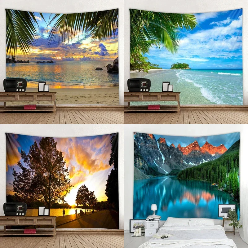 Sea view tapestry bohemian living room background cloth home decoration home bed yurt wall hanging cloth