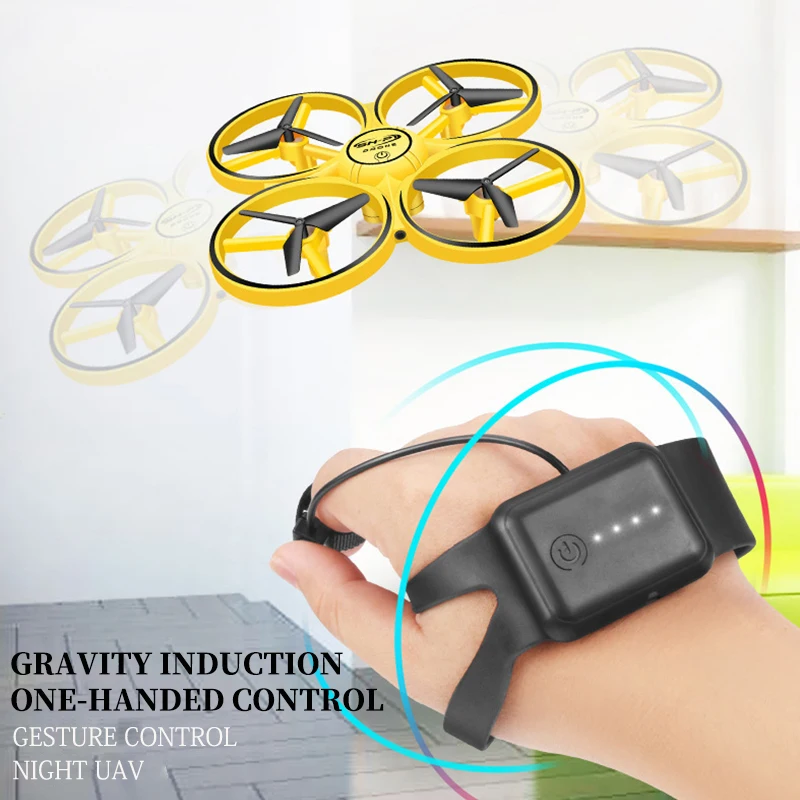 UFO RC Mini Quadcopter Drone Hand Controlled Drone Gesture Flying LED Lights Altitude Hold Watch Control Children Toys Gifts