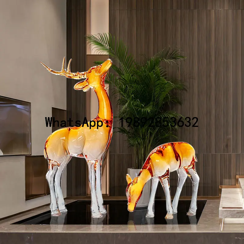 XL Lawn Landscape Abstract Artwork Transparent Resin Outdoor Plum Blossom Deer Sculpture Floor Ornament