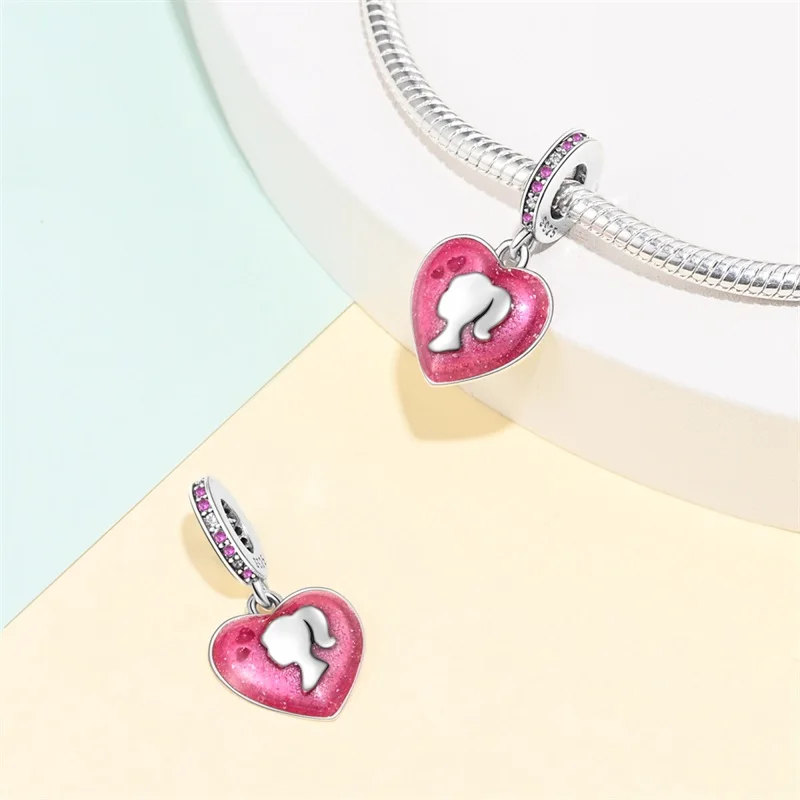 925 Silver Romantic Princess Pink Dress Lipstick High Heels Perfume Charms Beads Fit Pan 925 Original Bracelets DIY Jewelry