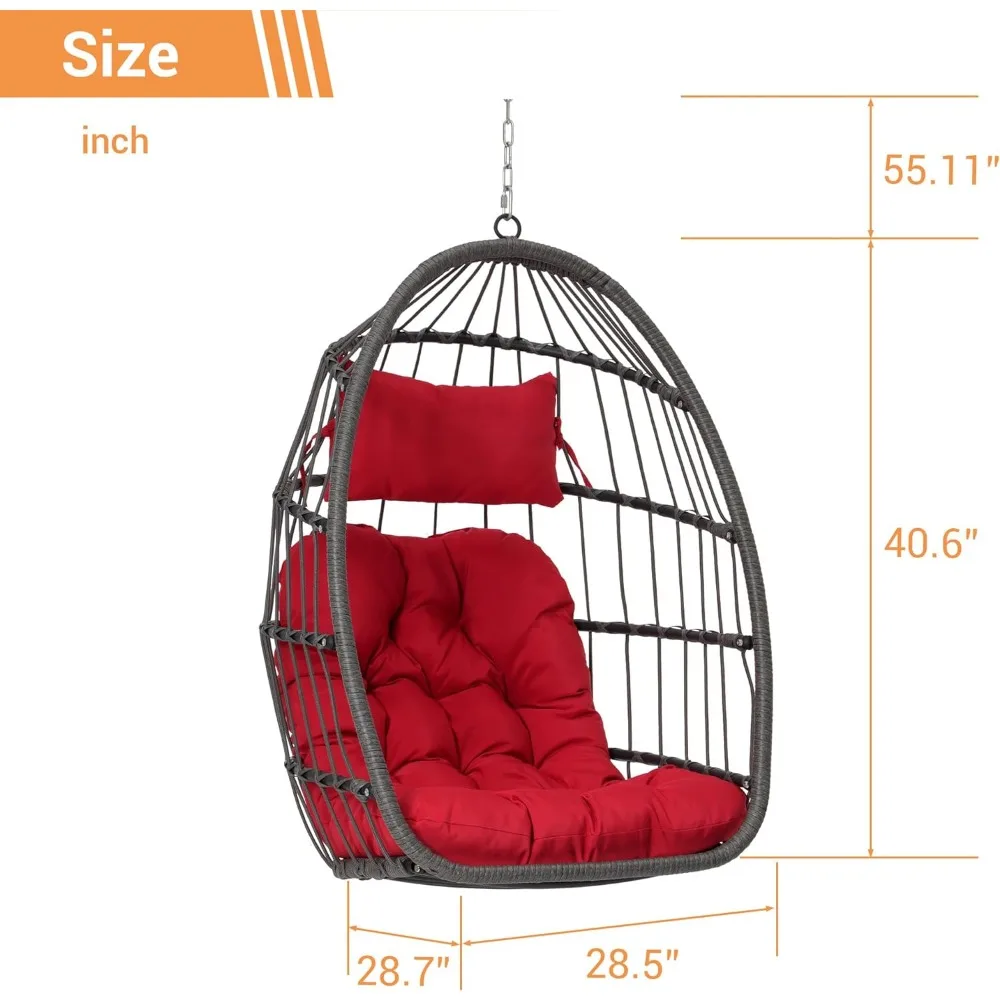 Egg Chair Hanging Without Stand Swing Wicker Hammock Foldable Egg Basket Chairs With UV Resistant Cushion for Outdoor Garden