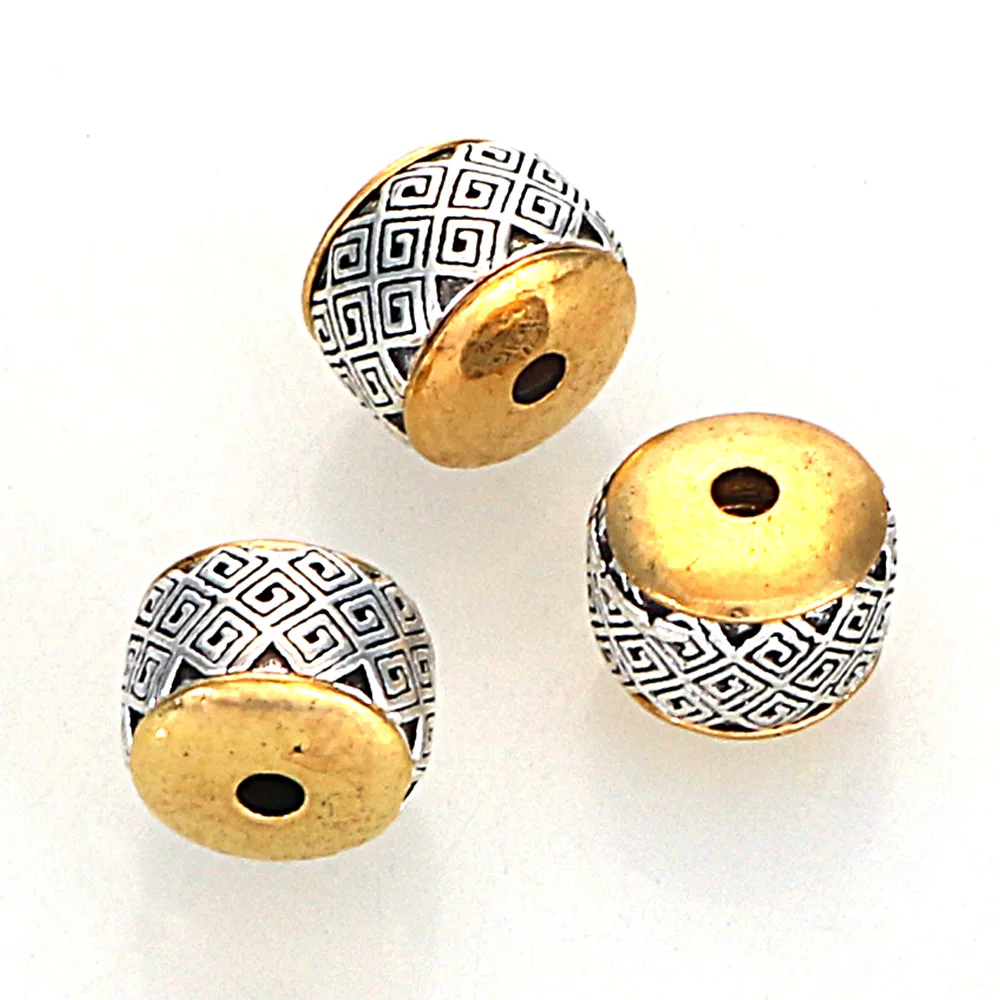 5Pcs 10x8MM Antique Golden Silver Plated Cast Metal Striped Abacus Spacers Beads With Grid Pattern For Diy Jewelry Making