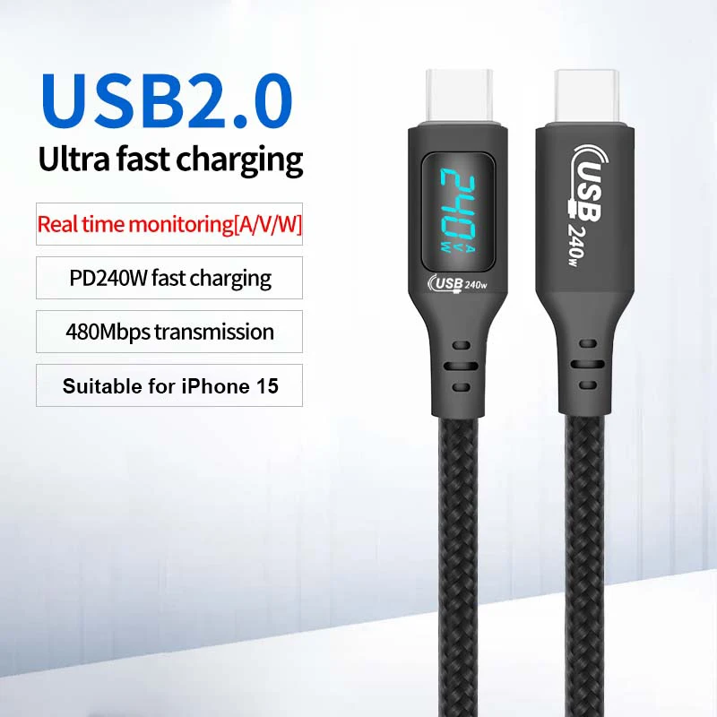 Ueetop 240W Type C to USB C Cable with LED Display 140W/100W PD3.1 Fast Charging Charger Cord for iPhone 15 MacBook Pro Samsung