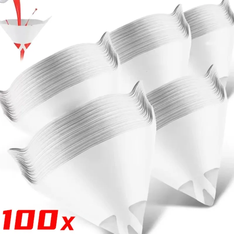 10/100Pcs Disposable Car Paint Spray Mesh Paper Filter Purifying Straining Funnel Paint Filter Conical Nylon Micron Paper Funnel