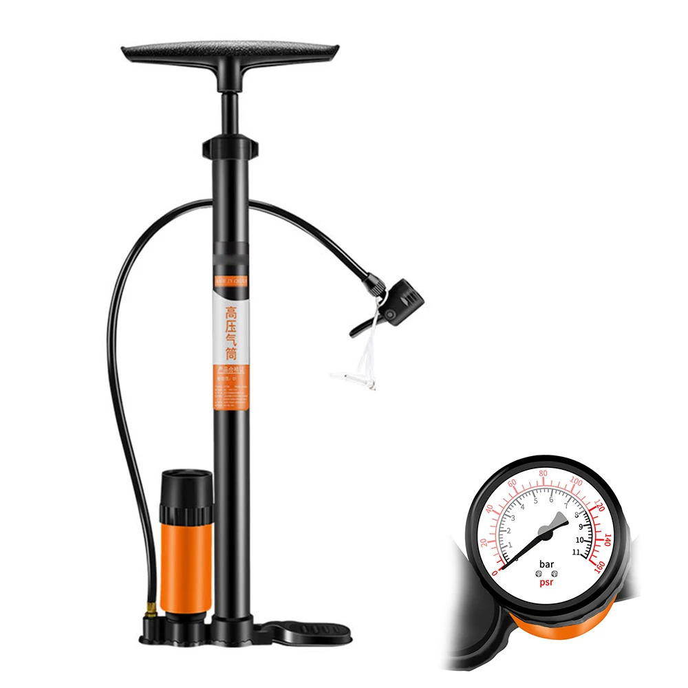 160PSI High Pressure Bicycle Pump Air Pump with Pressure Gauge Valve Adapter MTB Bicycle Floor Pump Valve Inflator Bike Parts