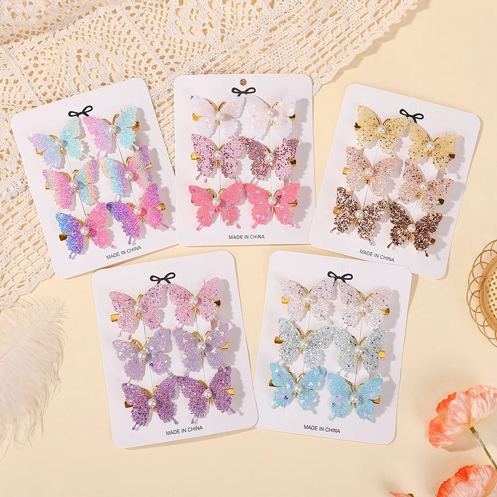 

6Pcs/set Colorful Glitter Butterfly Peals Hair Clips for Women Girls Sweet Barrettes Hairpins Rainbow Headwear Hair Accessories