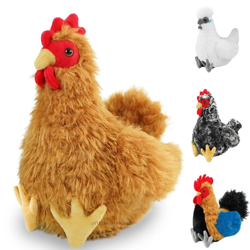 Niedliches 22cm Simulations-Huhn Plüschtier, Cartoon Hahn mit langen Haaren, Tier-Stoffpuppe, Heimdekoration, Geschenk für Kinder