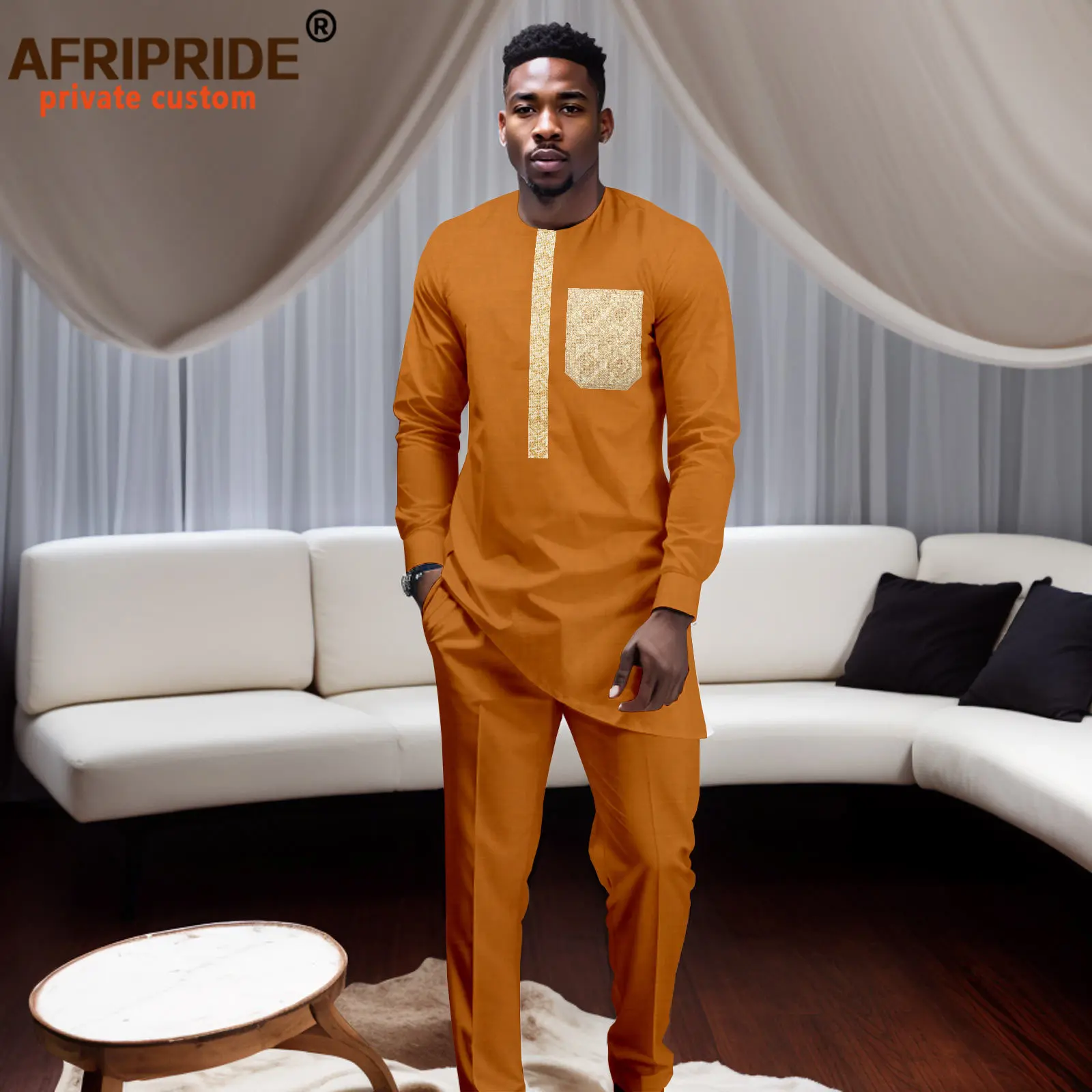 African Traditional Clothing for Men Embroidered Shirts and Ankara Pants 2 Piece Set Suit Boubou Tracksuit Outfits A2316096