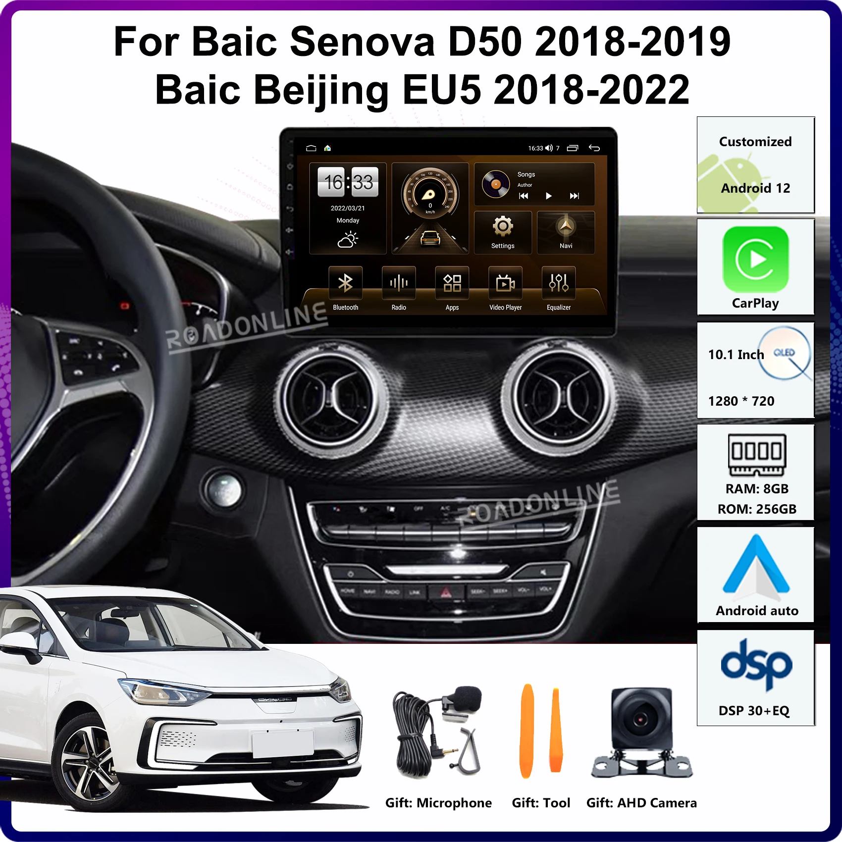 

10.1 Android 12 For Baic Senova D50 Baic Beijing EU5 Baic X55 2018-2022 Car Multimedia Player GPS Stereo Radio Receiver CarPlay