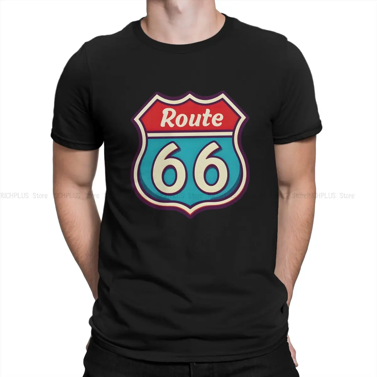 Iconic Shield TShirt For Men Route 66 Clothing Novelty Polyester T Shirt Homme