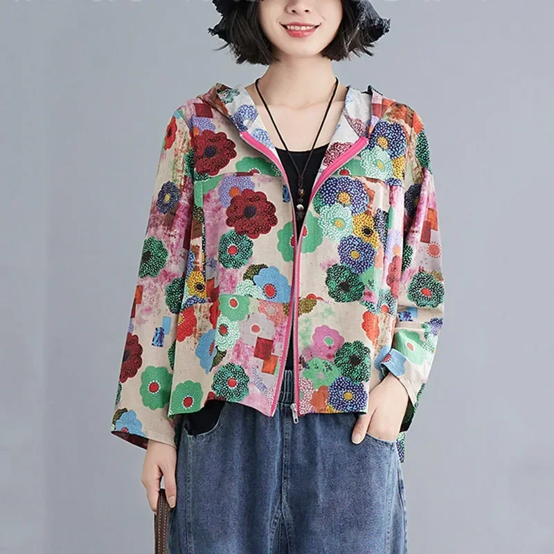 Anteef cotton Oversize jackets for women causal loose spring autumn hooded Jacket Coat Zipper Clothes 2025 Cardigan Outerwear