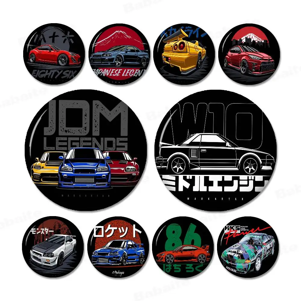 Japan JDM Sports Car Round Button Pins Slogan Creative Brooches Backpack Clothes Decoration Fashion Cartoon Jewelry Gifts