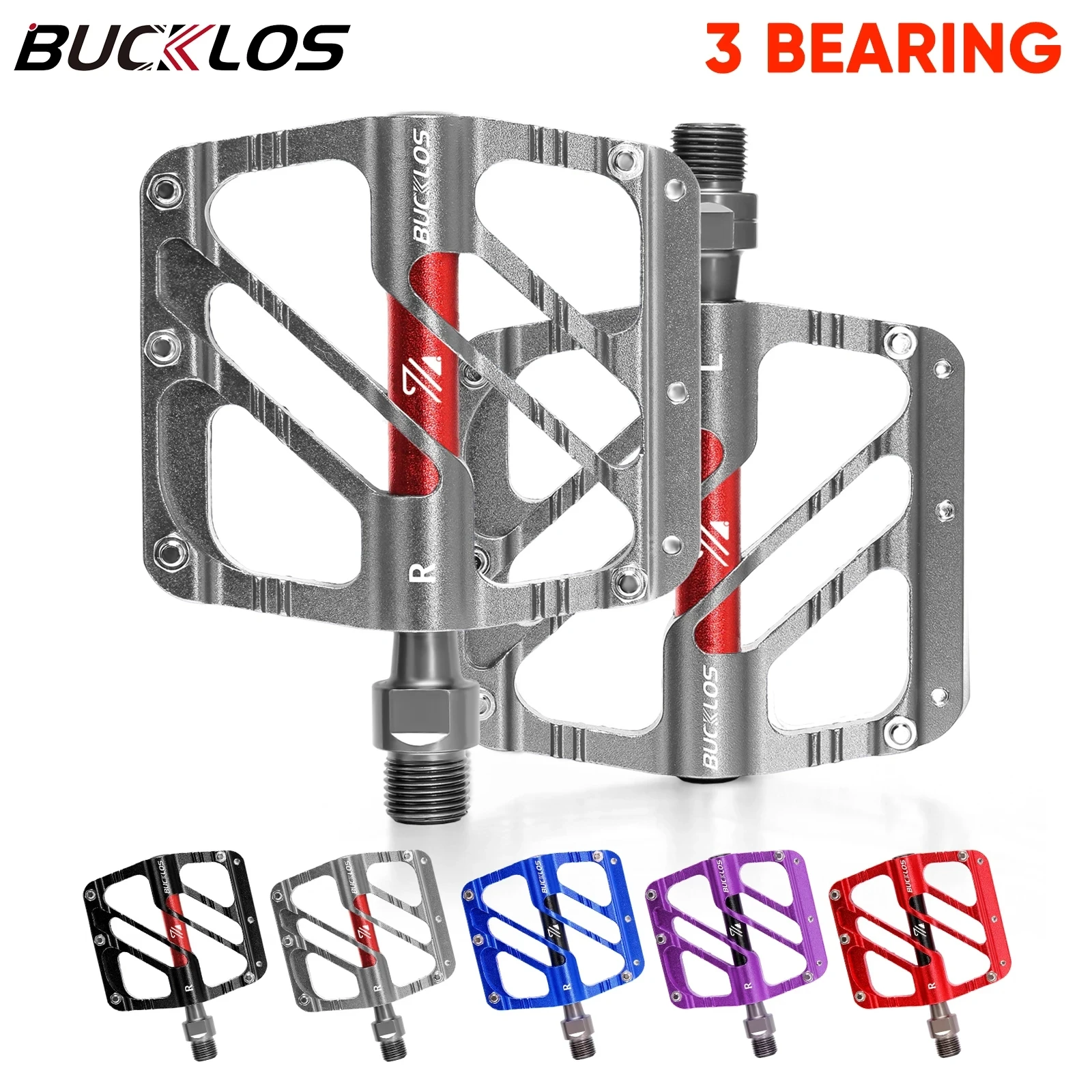 

BUCKLOS Bicycle Pedals 3 Bearing MTB Bike Flat Pedal Platform Ultralight Non-Slip DU Bearing Platform Pedals for Bicycle Part