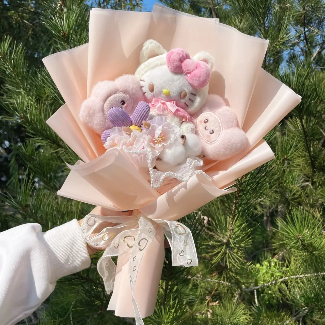 Cartoon Bouquet My Melody Kuromi Cinnamoroll Kt Cat Plush Doll Toy Bouquet Gift Box Valentine\'s Day Christmas Graduation Gifts